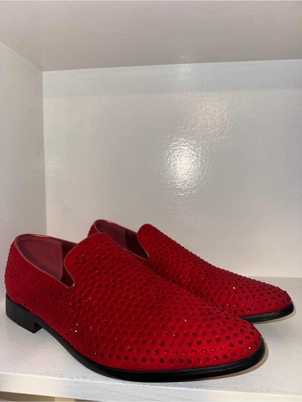 Enzo Romeo Men’s Red Velvet Rhinestone Dress Loafers Size 13
